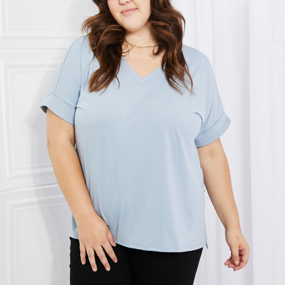 Zenana Simply Comfy Full Size V-Neck Loose Fit T-Shirt in Blue