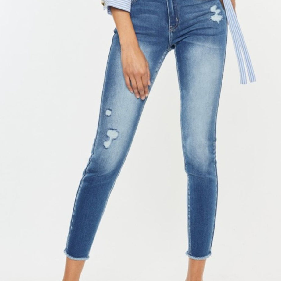 Kancan Distressed Raw Hem High Waist Jeans