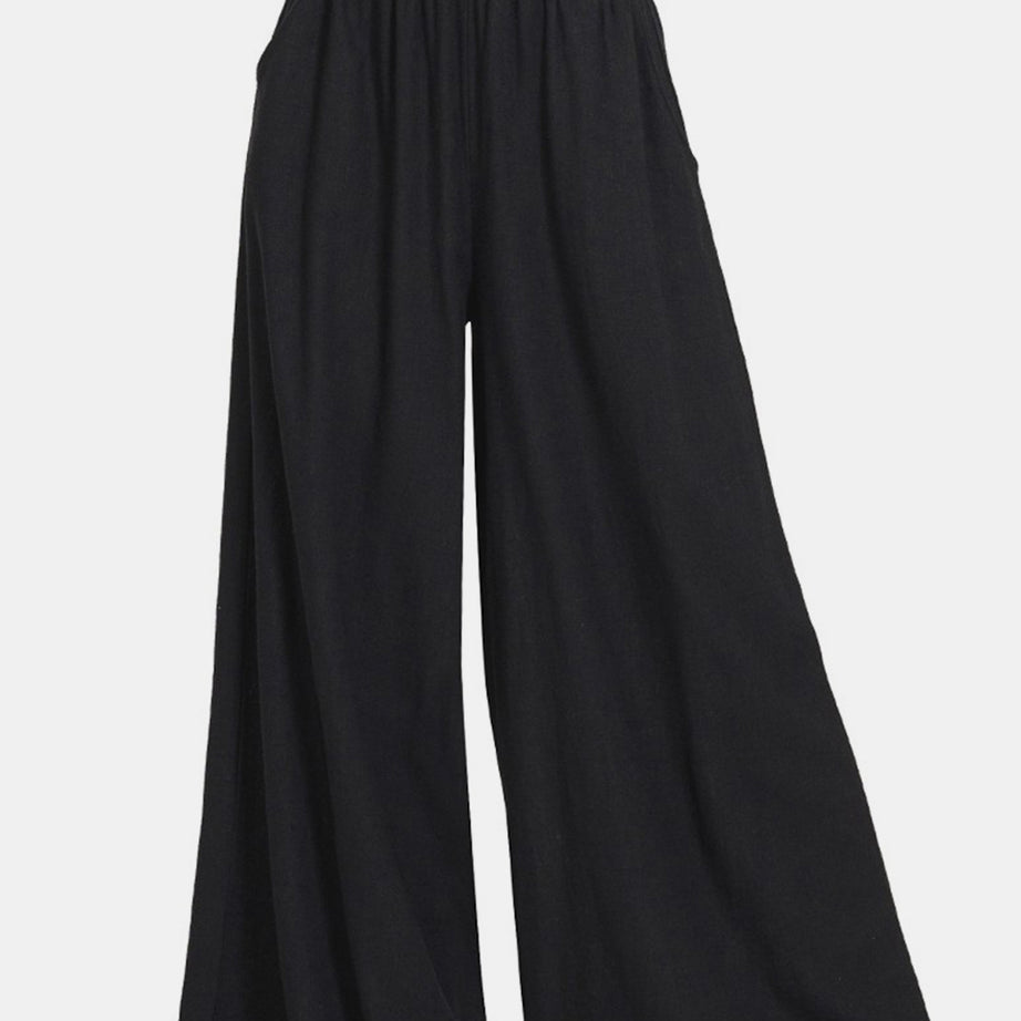 Zenana Pleated Linen Blend Wide Leg Pants