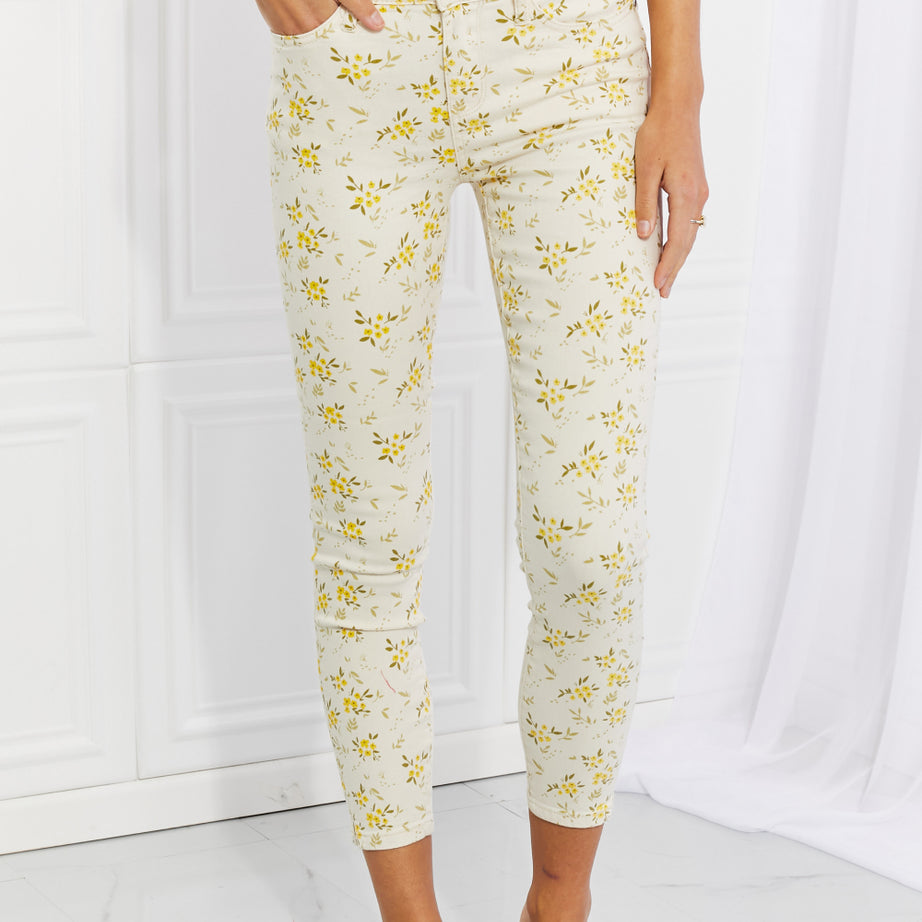 Judy Blue Full Size Golden Meadow Floral Skinny Jeans