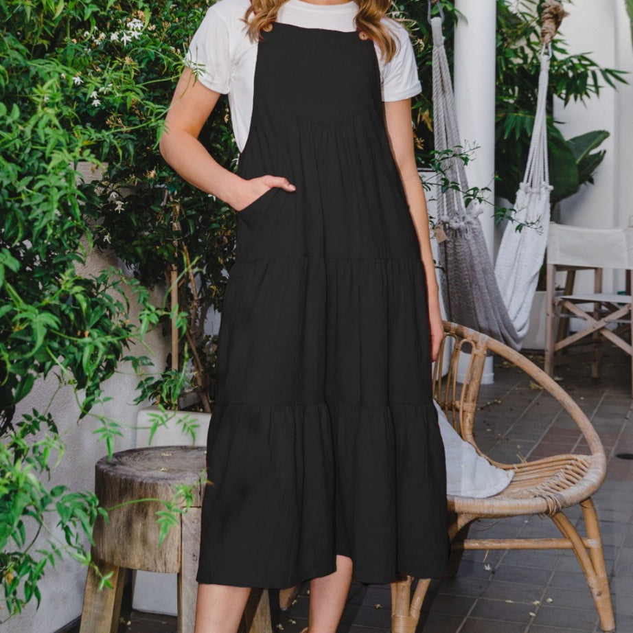 ODDI Full Size Sleeveless Tiered Midi Dress