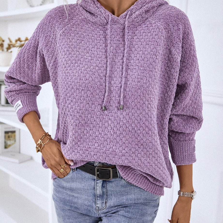 Texture Drawstring Long Sleeve Hooded Sweater