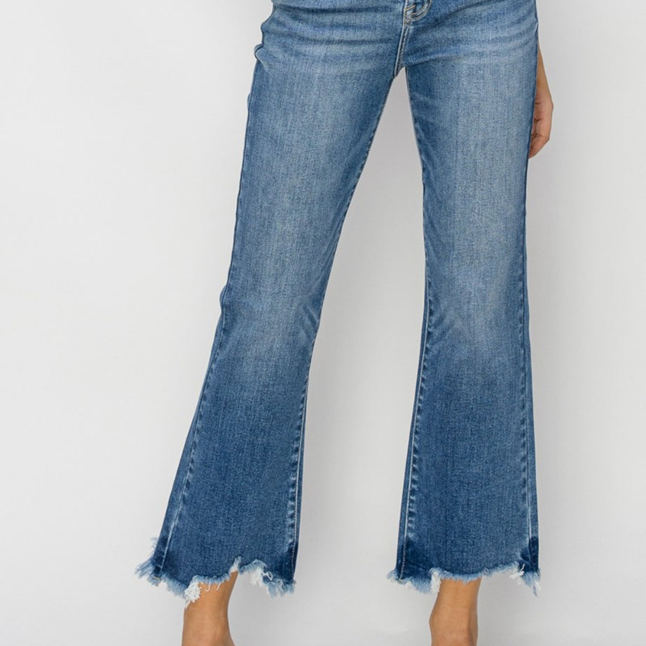 RISEN High Waist Raw Hem Flare Jeans