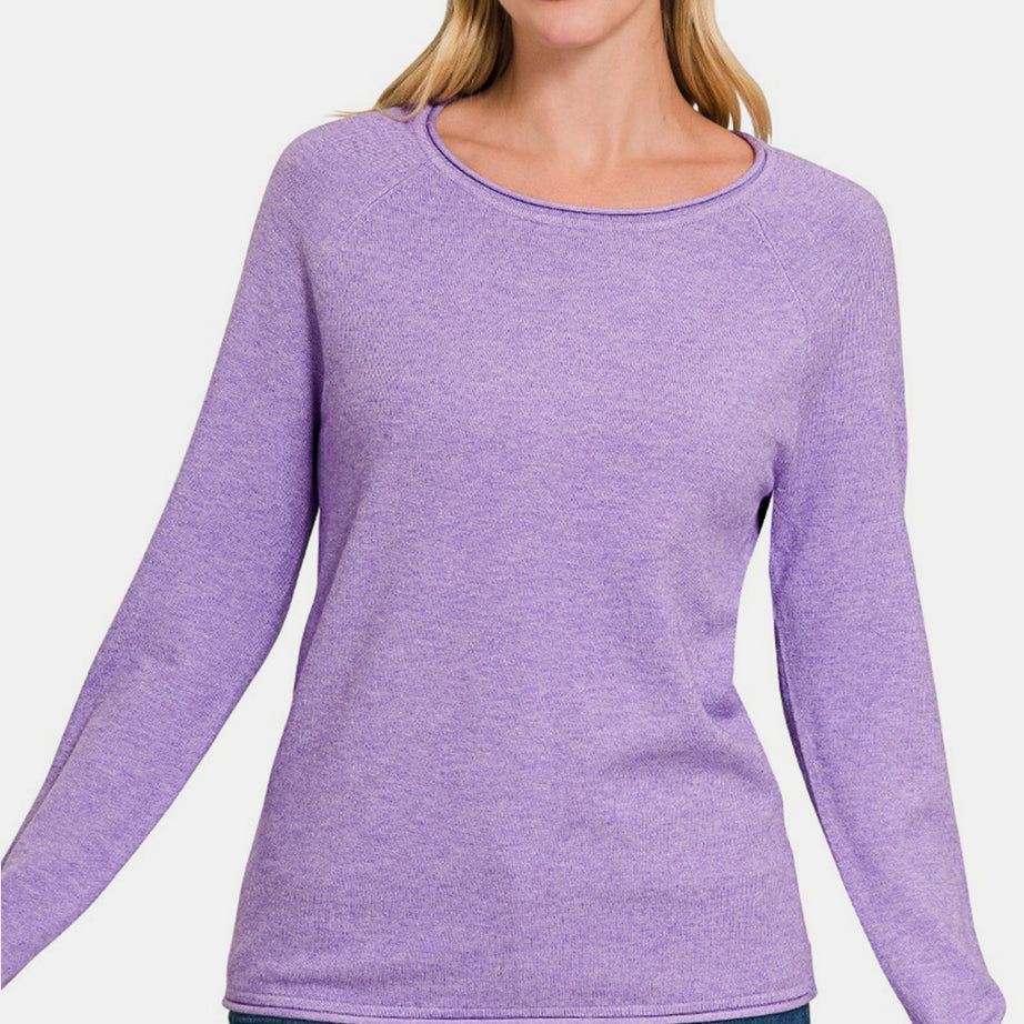 Zenana Rolled Round Neck Long Sleeve Sweater