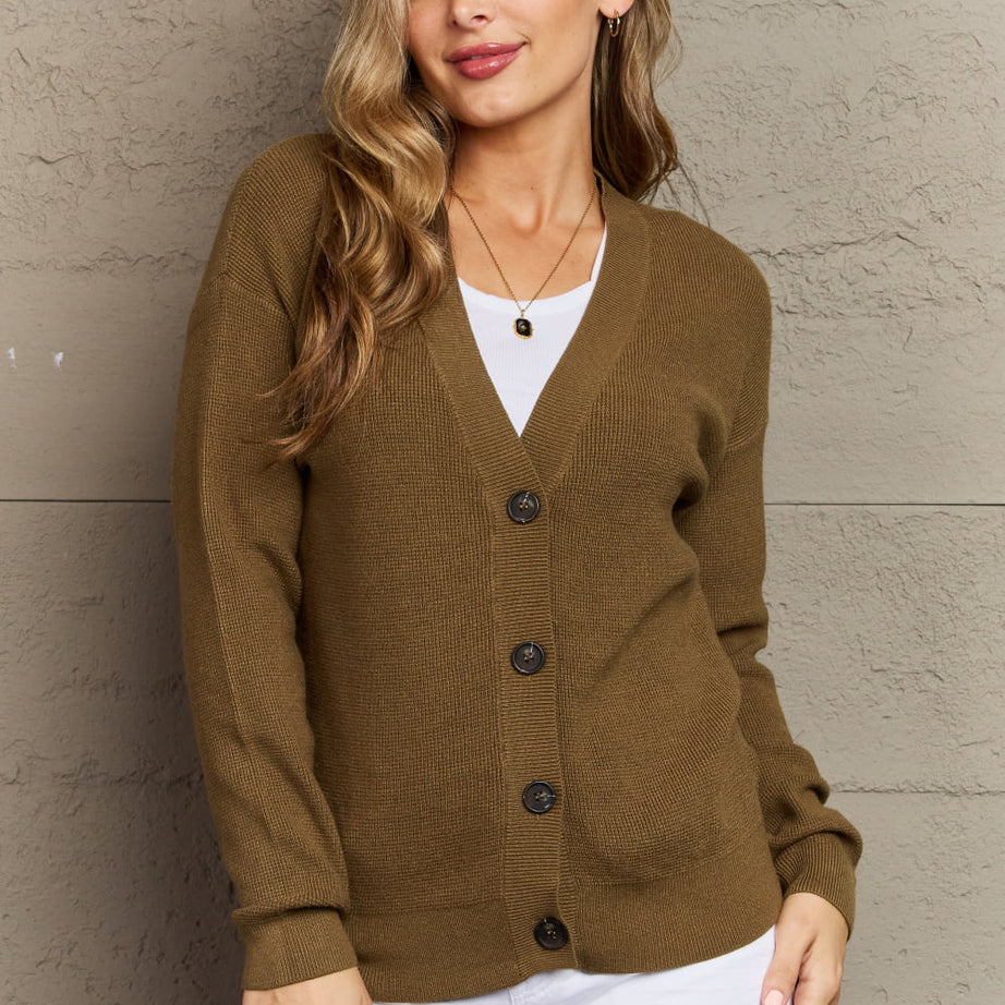 Zenana Kiss Me Tonight Full Size Button Down Cardigan in Olive