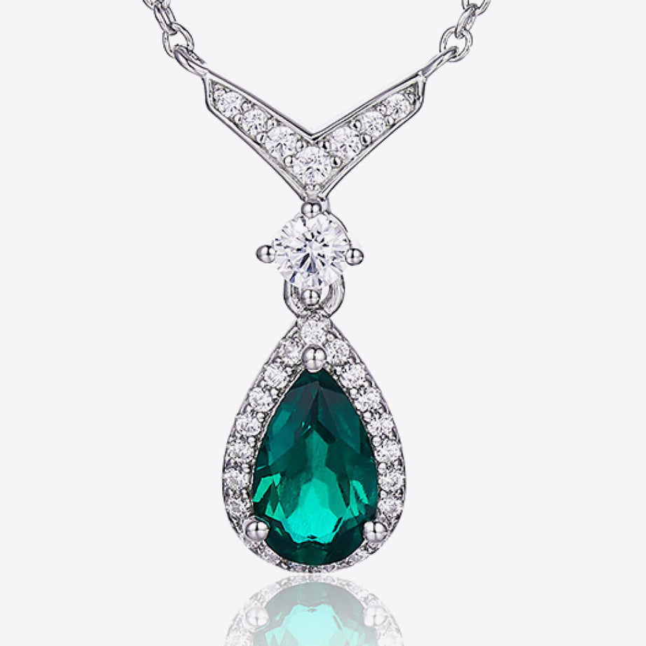 Lab-Grown Emerald Teardrop Necklace