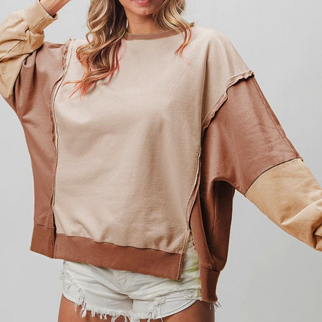 BiBi Washed Color Block Sweatshirt