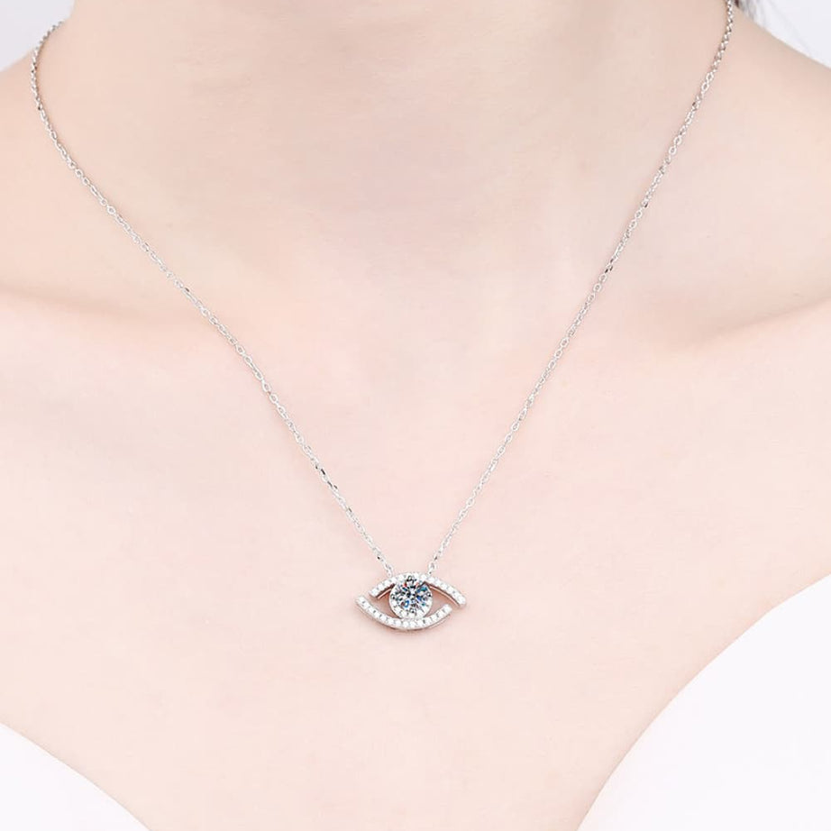 Moissanite Evil Eye Pendant 925 Sterling Silver Necklace