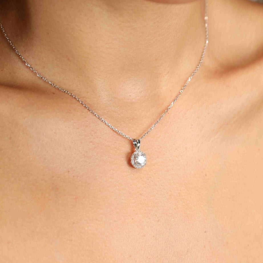 Adored Chance to Charm 1 Carat Moissanite Round Pendant Chain Necklace