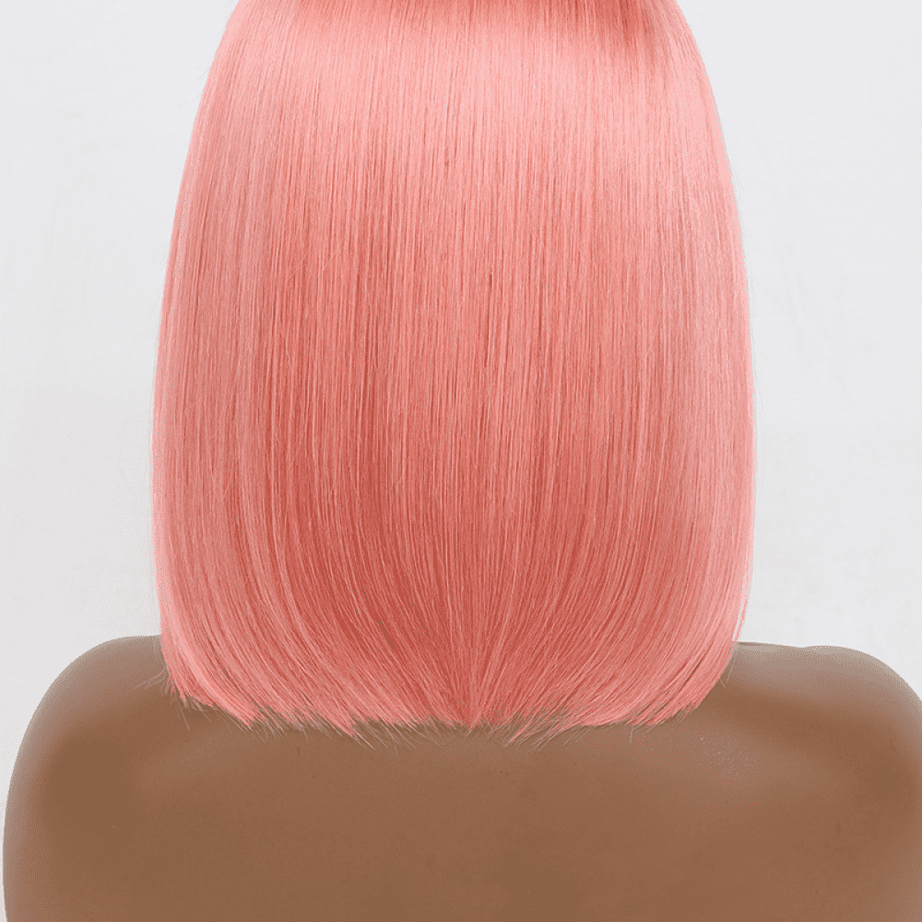 12" 165g Lace Front Wigs Human Hair in Rose Pink 150% Density