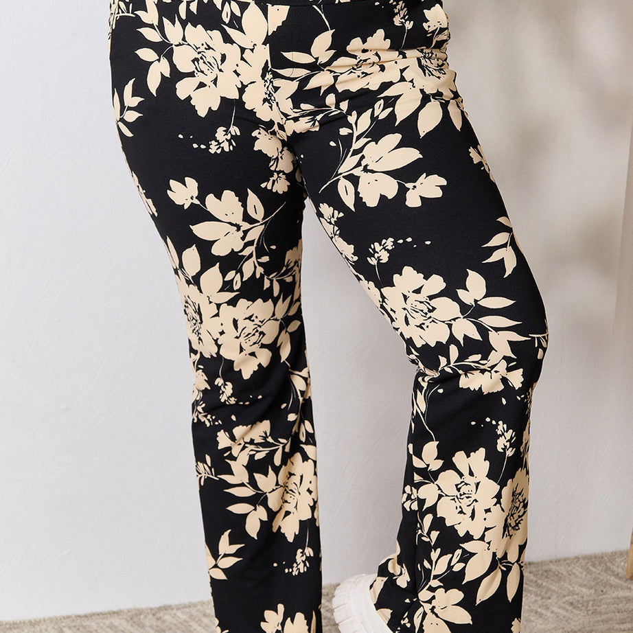 Heimish Full Size High Waist Floral Flare Pants