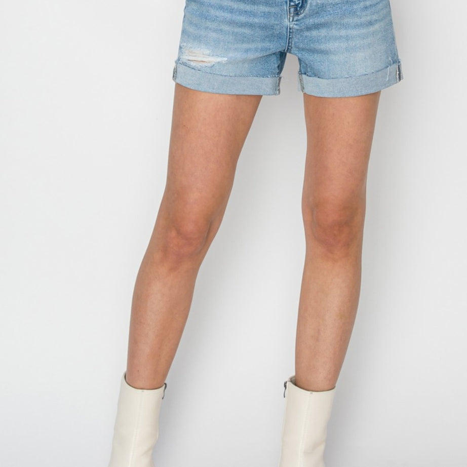 RISEN Distressed Mid-Rise Waist Denim Shorts