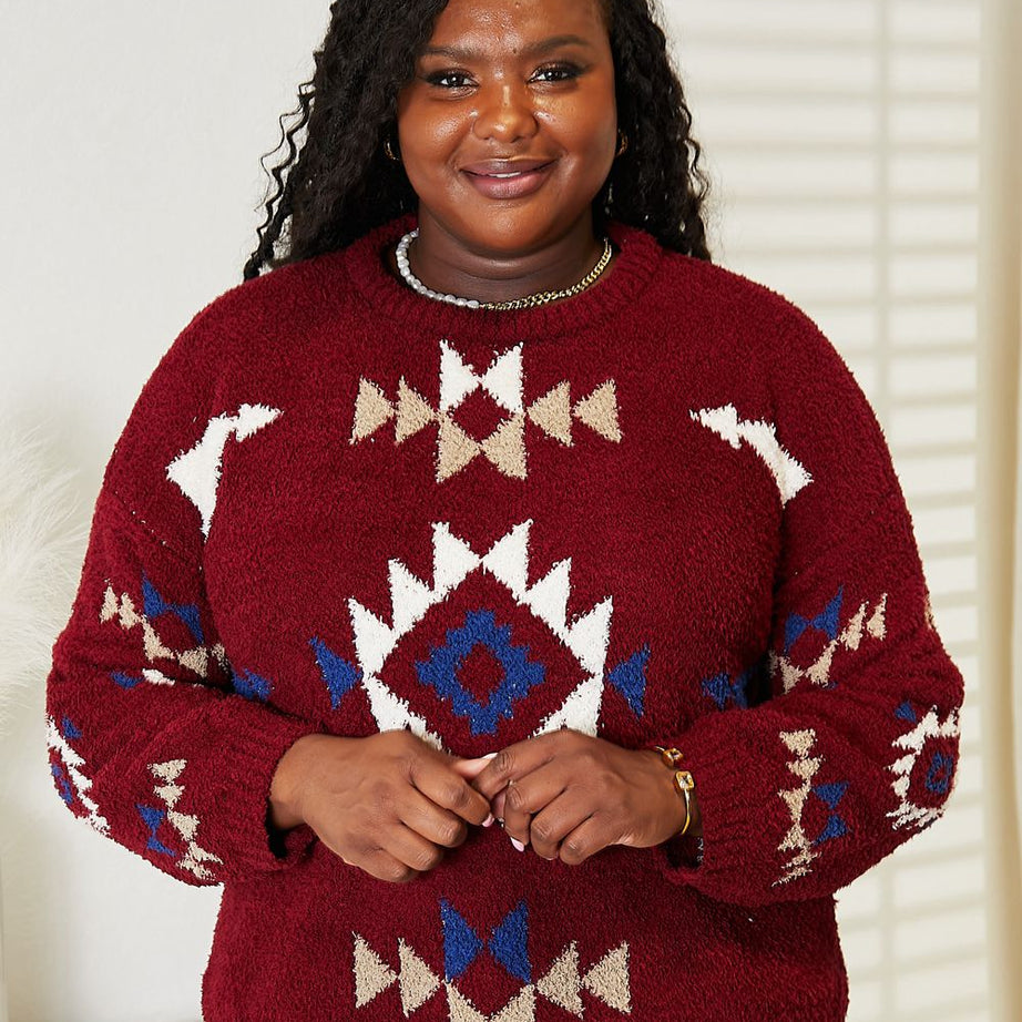 HEYSON Full Size Aztec Soft Fuzzy Sweater