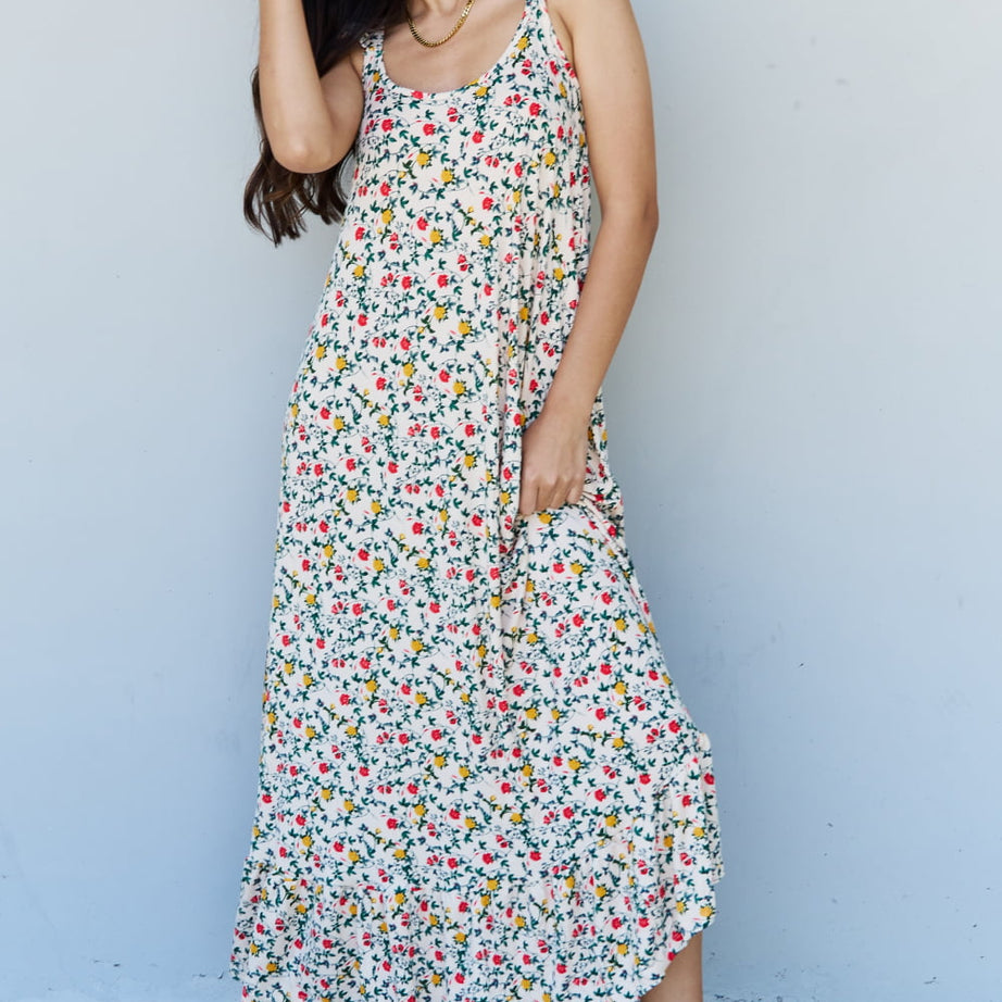 Doublju In The Garden Ruffle Floral Maxi Dress in Natural Rose