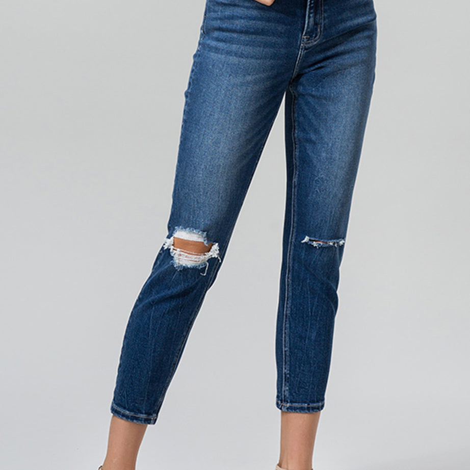 BAYEAS Full Size High Waist Distressed Washed Cropped Mom Jeans