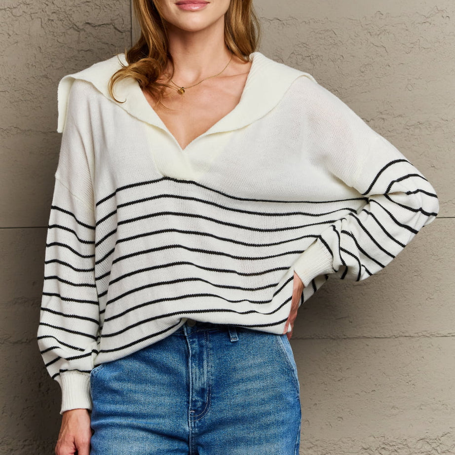 Sew In Love Make Me Smile Striped Oversized Knit Top