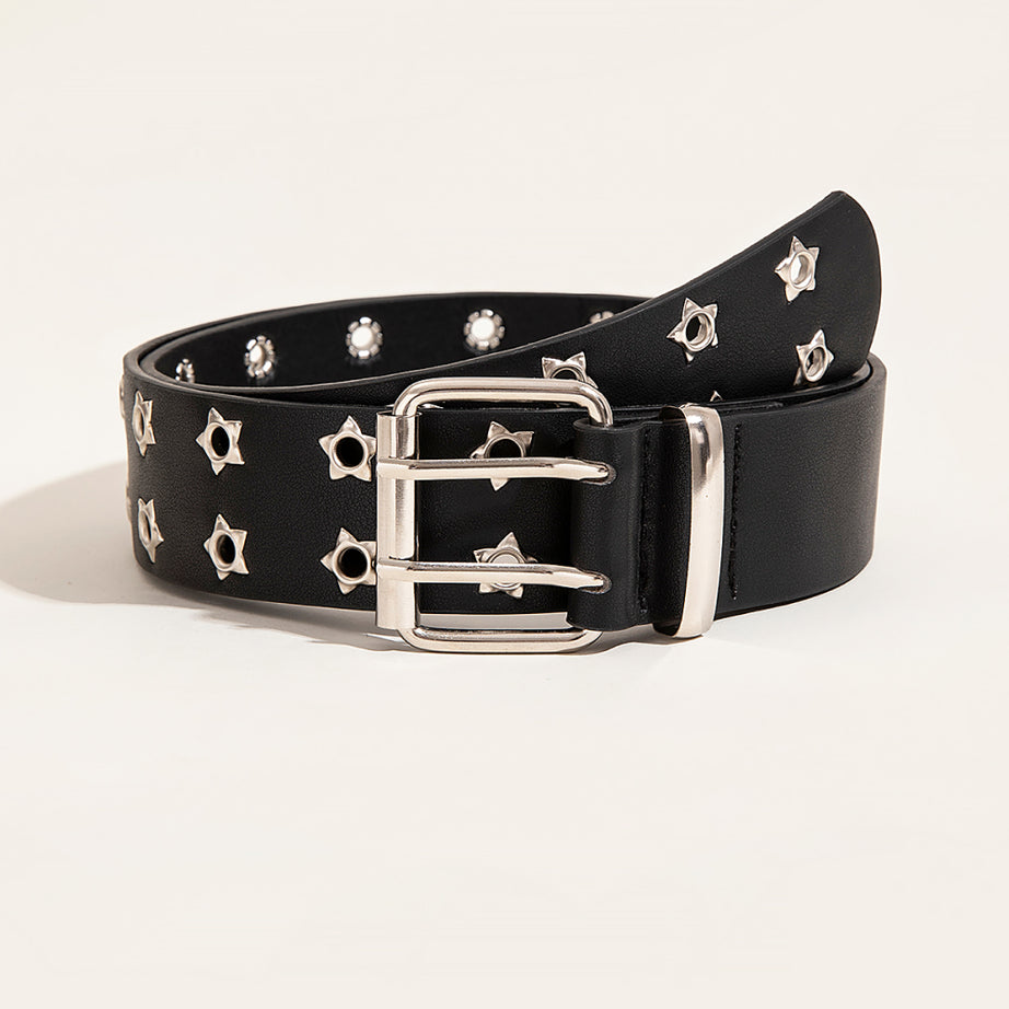 Double Row Star Grommet PU Leather Belt