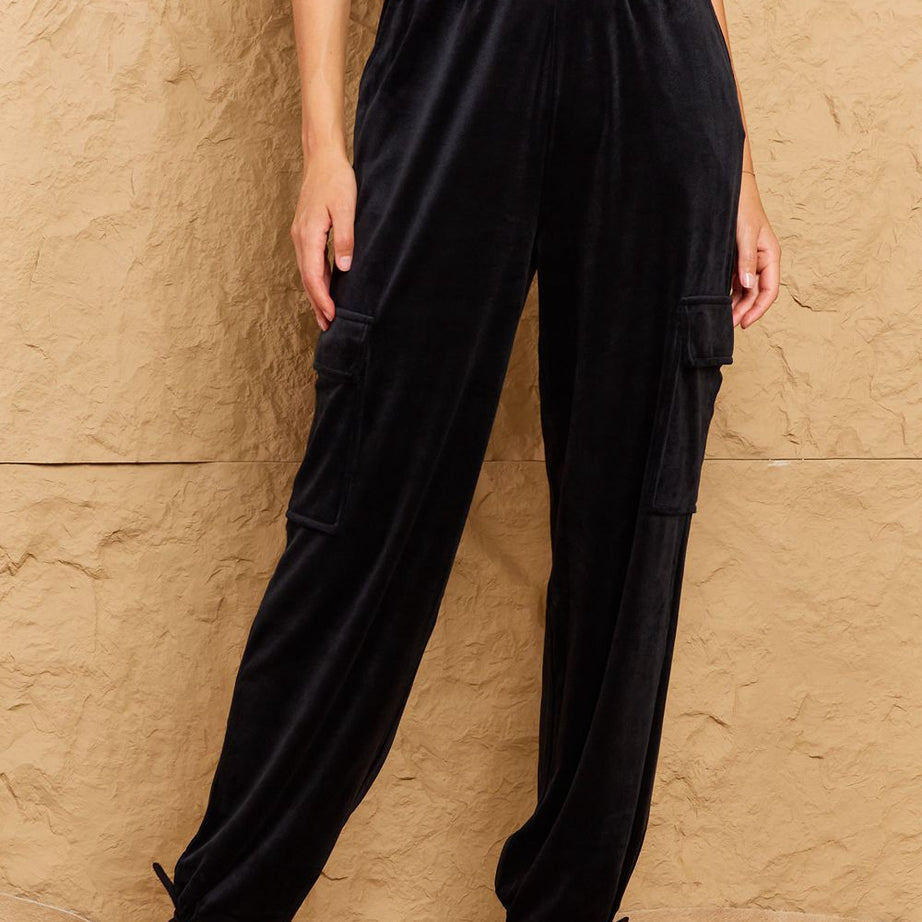 HYFVE Chic For Days High Waist Drawstring Cargo Pants in Black