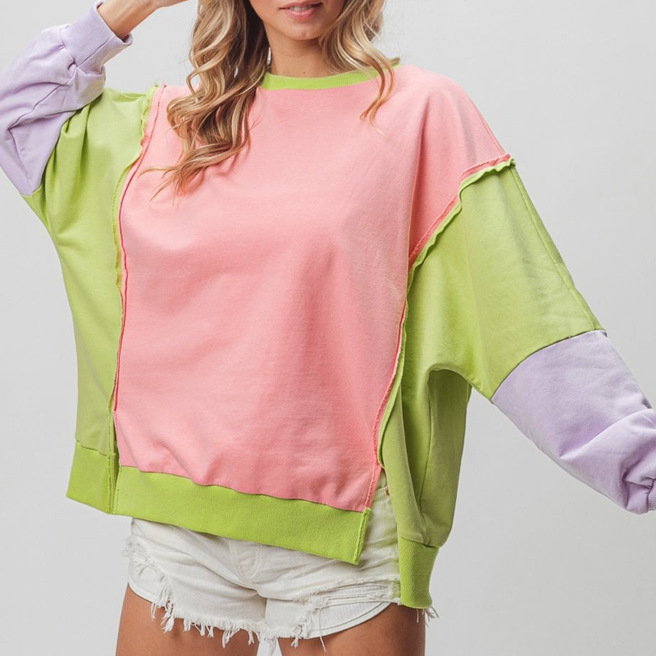 BiBi Washed Color Block Sweatshirt