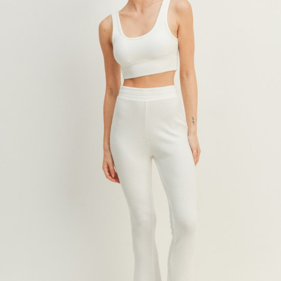 Kimberly C Waffle Tank and High Waist Flare Pants Set