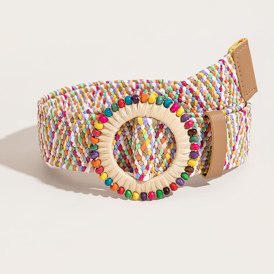 Multicolored Beaded Round Buckle Belt