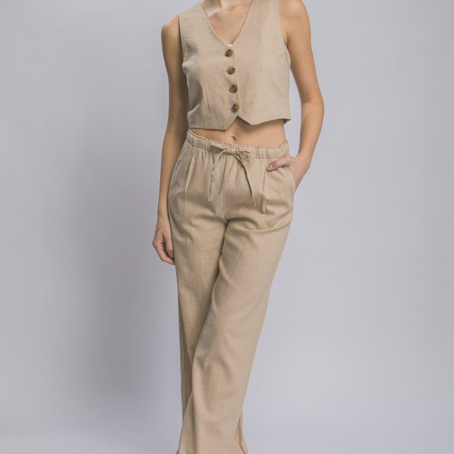 Love Tree Drawstring Wide Leg Pants with Pockets