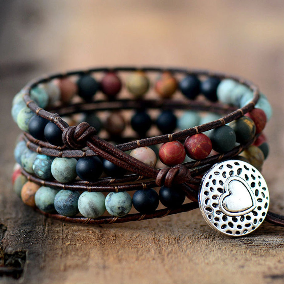 Handmade Triple Layer Beaded Agate Bracelet