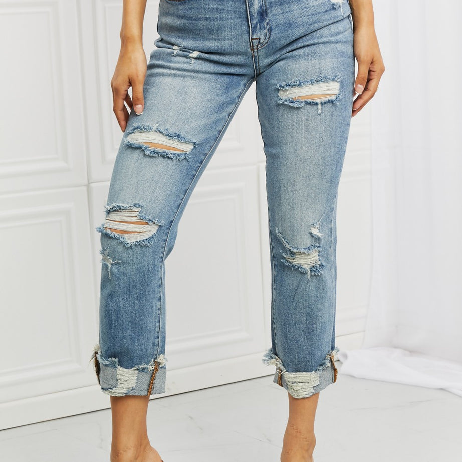 RISEN Full Size Leilani Distressed Straight Leg Jeans