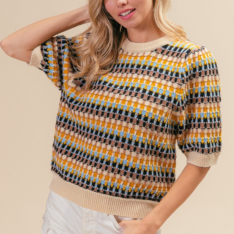 BiBi Multi Color Half Sleeve Sweater