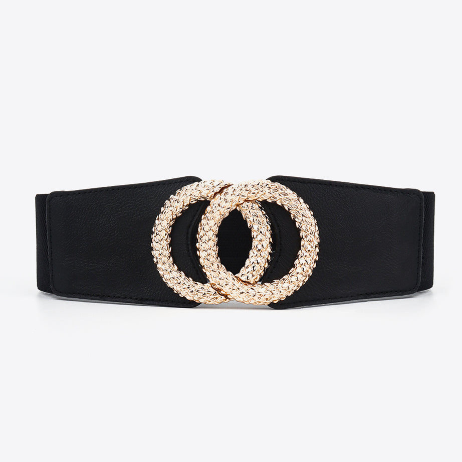 Circle Buckle Elastic Wide PU Belt