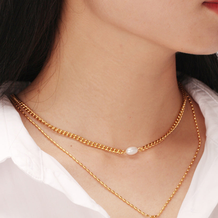 Double-Layered Freshwater Pearl Stainless Steel Necklace