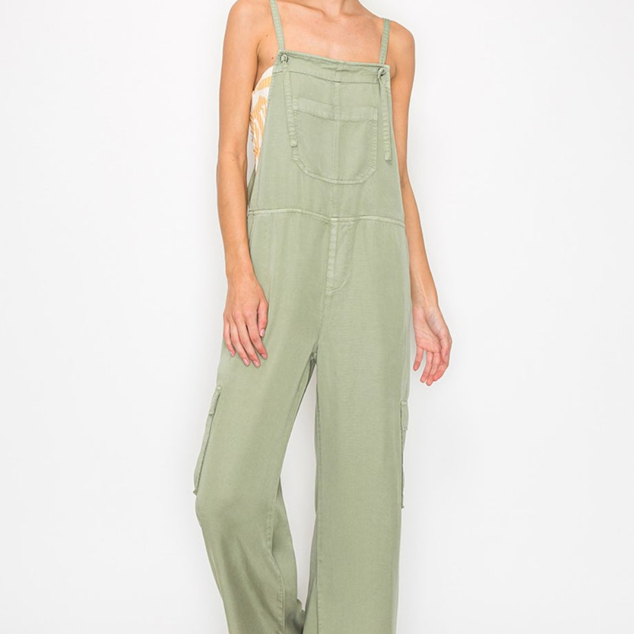 RISEN Wide Leg Tencel Overalls