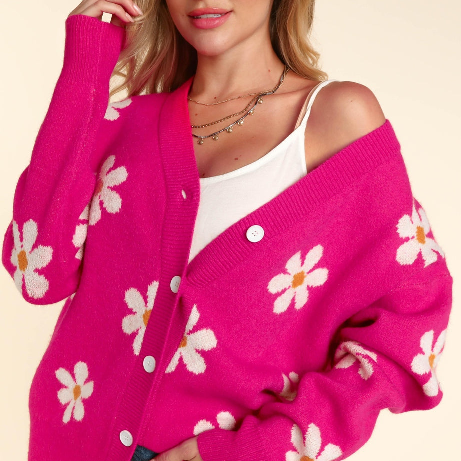 Haptics Full Size Daisy Floral Button Down Long Sleeve Cardigan