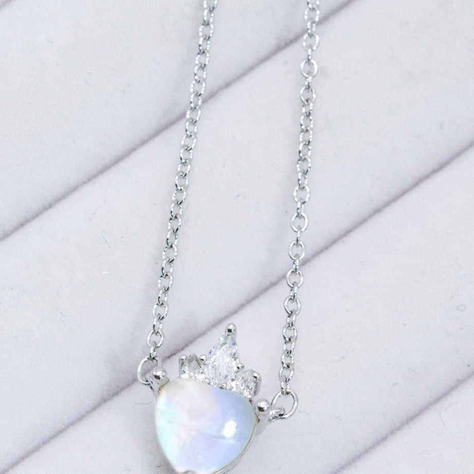 925 Sterling Silver Moonstone Heart Pendant Necklace