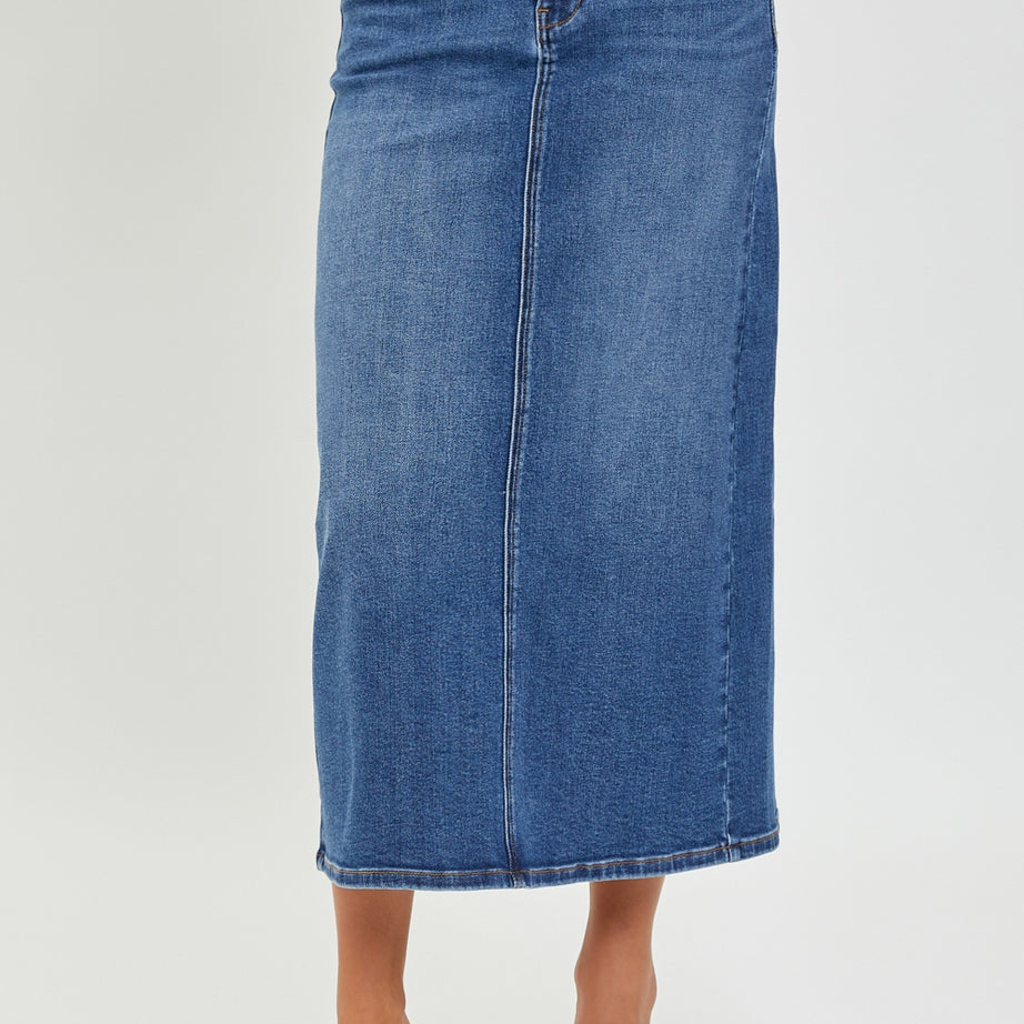 RISEN High Rise Back Slit Denim Skirt