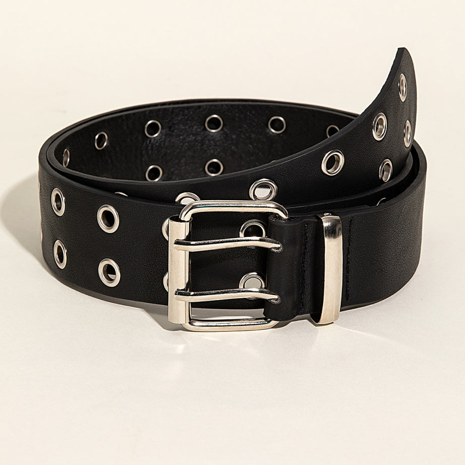 Double Row Grommet PU Leather Belt