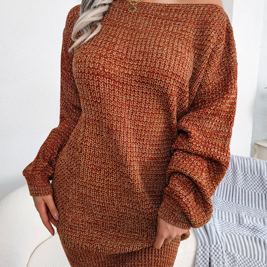 Heathered Boat Neck Lantern Sleeve Sweater Dress