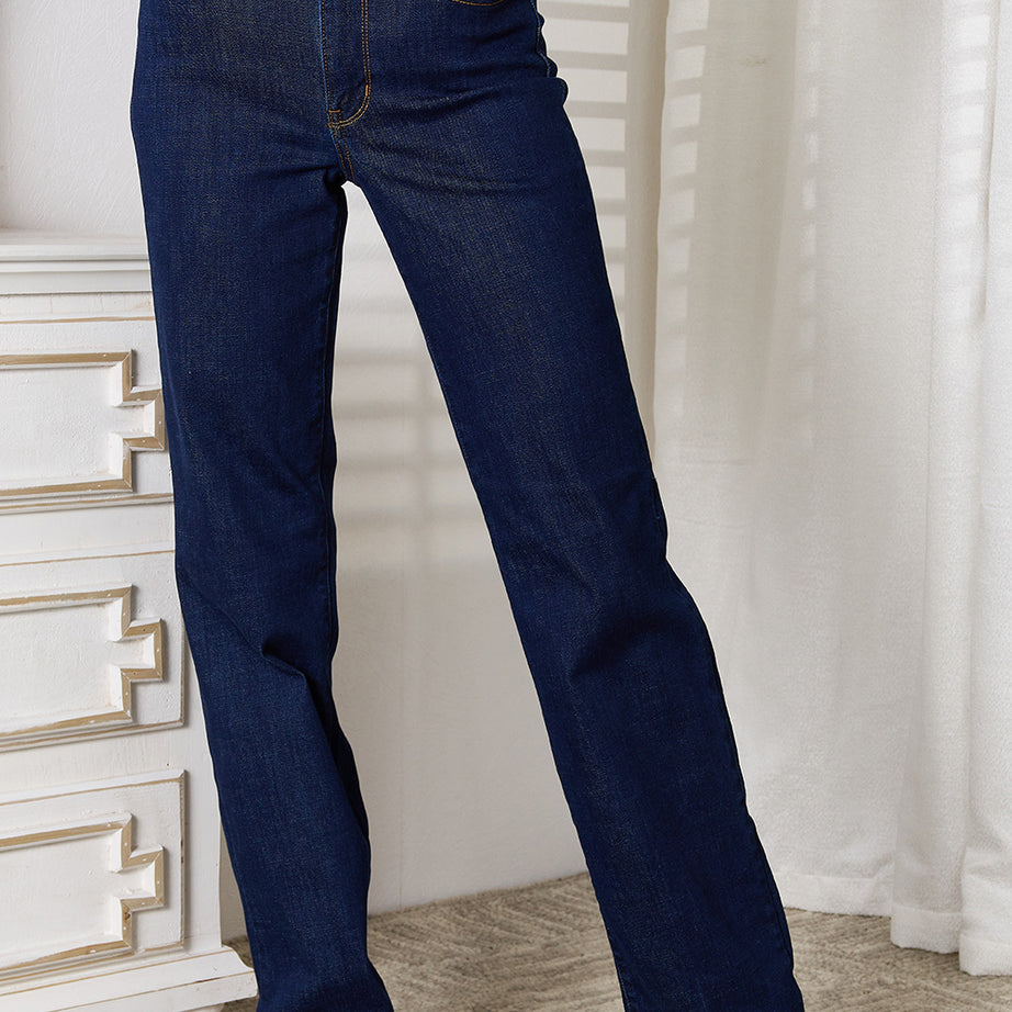 Judy Blue Full Size Raw Hem Straight Leg Jeans with Pockets