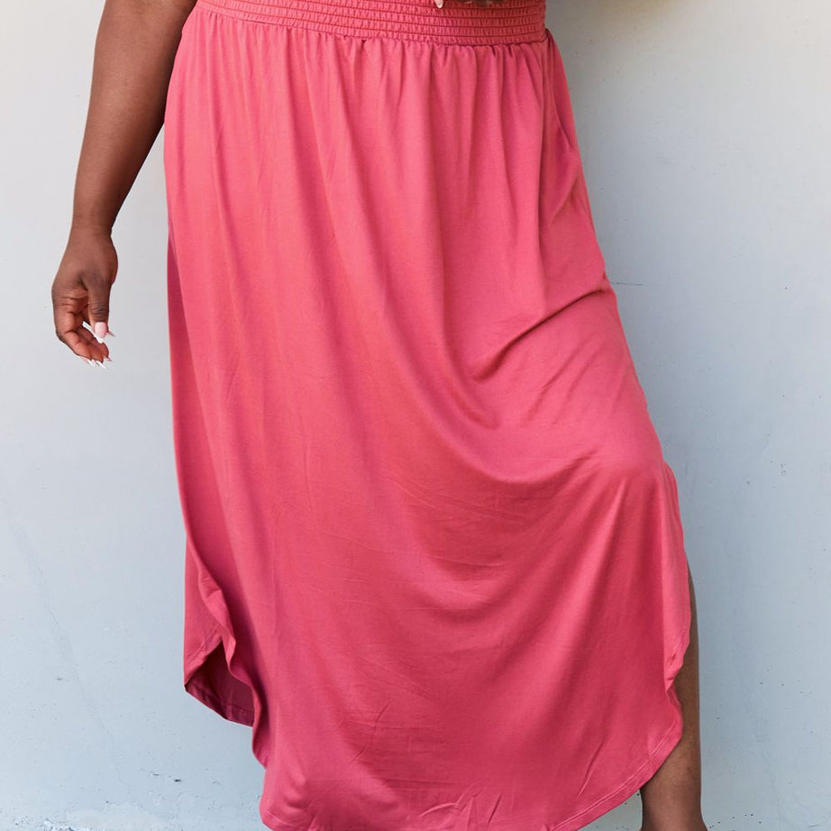 Doublju Comfort Princess Full Size High Waist Scoop Hem Maxi Skirt in Hot Pink