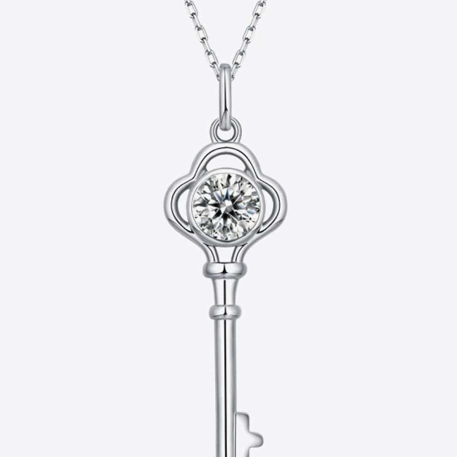 925 Sterling Silver 1 Carat Moissanite Key Pendant Necklace