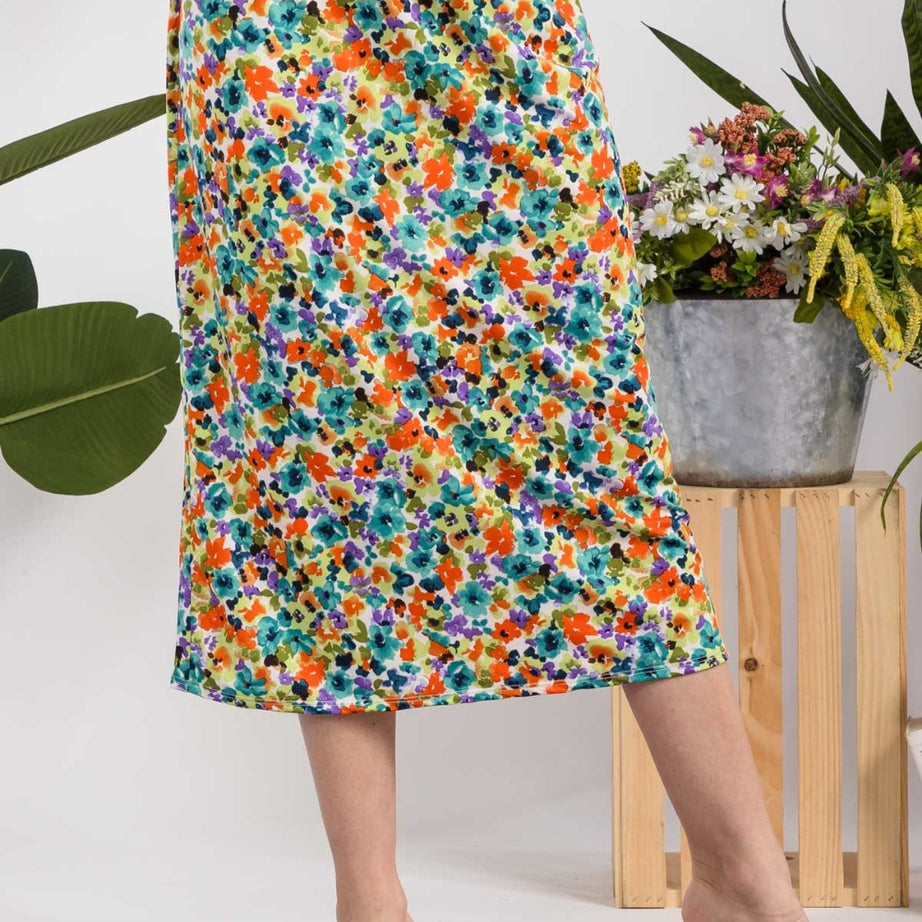 Celeste Full Size Floral A-Line Midi Skirt