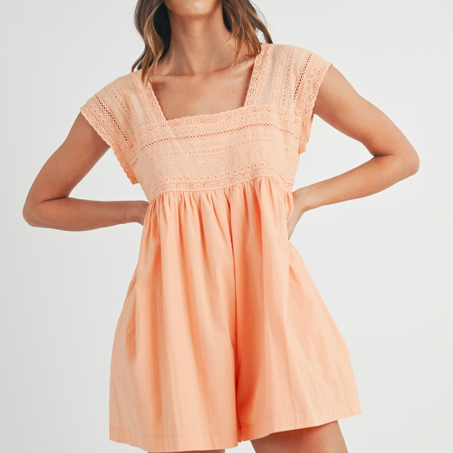 MABLE Square Neck Lace Trim Romper