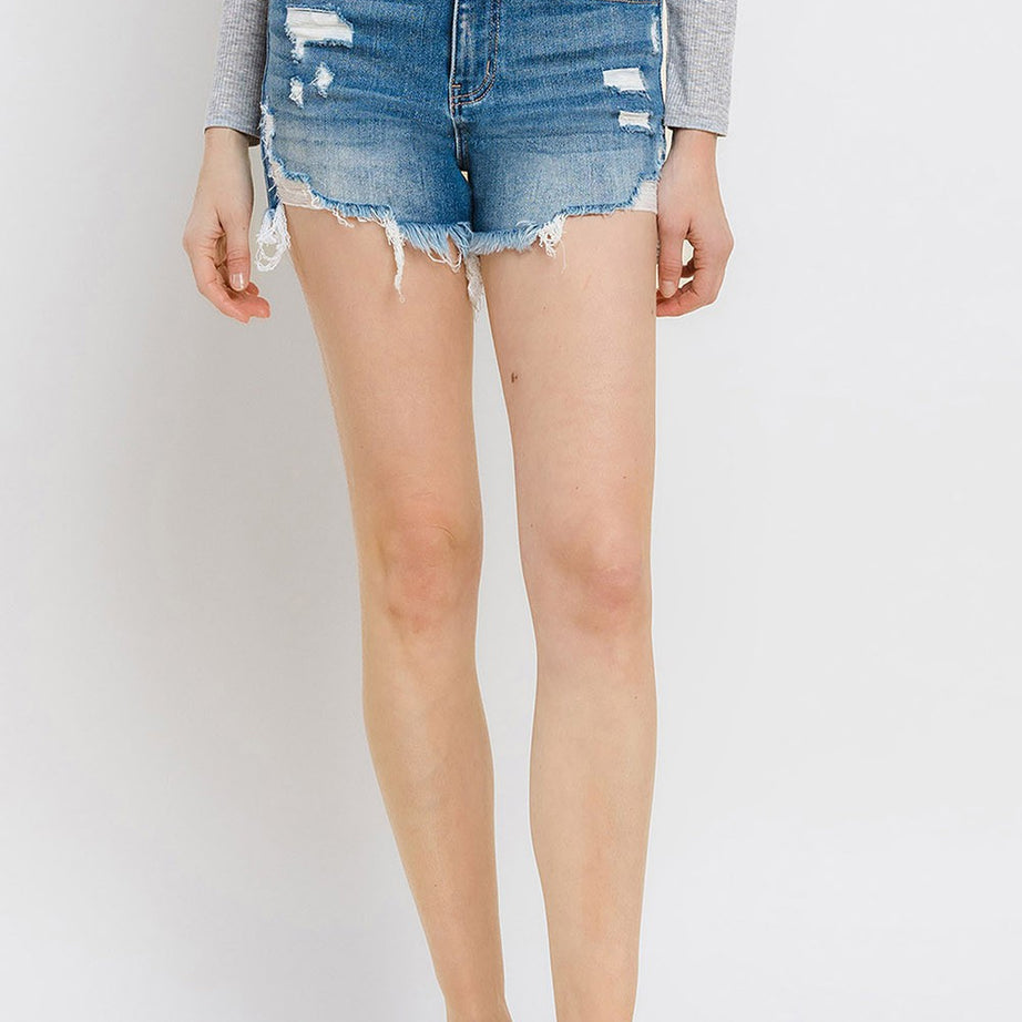 Vervet by Flying Monkey Distressed Raw Hem Denim Shorts