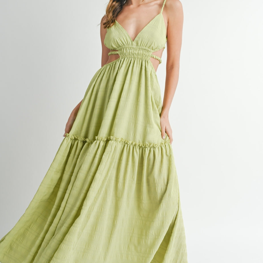 MABLE Cutout Waist Backless Maxi Dress