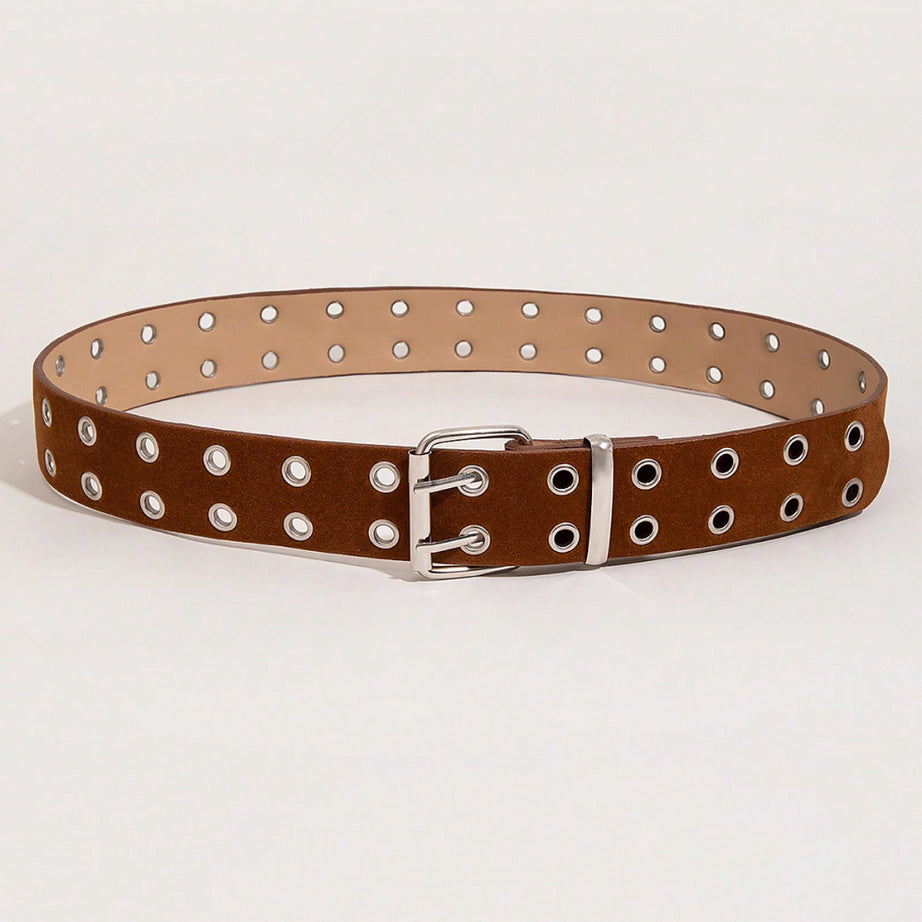 Double Row Grommet PU Leather Belt