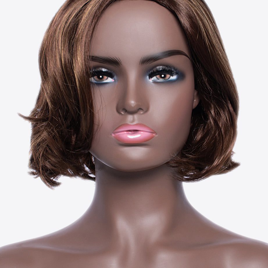 Full Machine Short Wave Bobo Wigs in Brown 10''