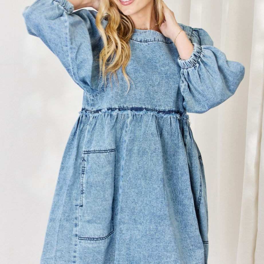 HEYSON Full Size Oversized Denim Babydoll Dress