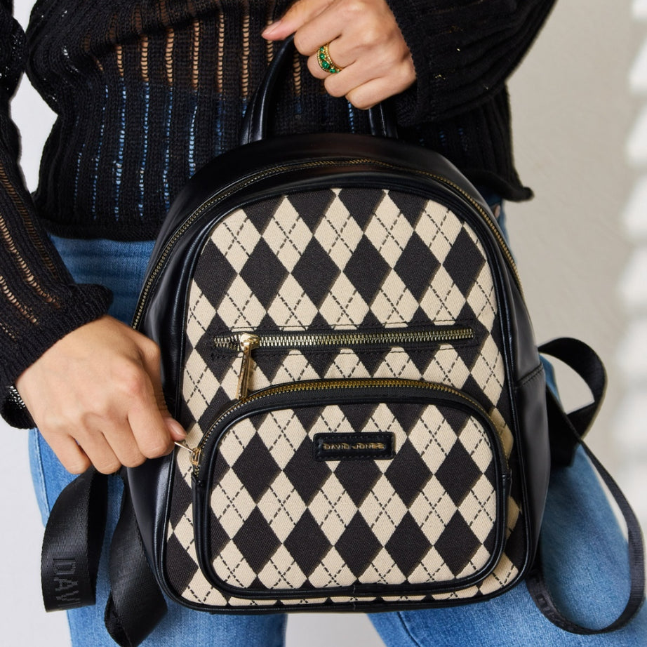 David Jones Argyle Pattern PU Leather Backpack