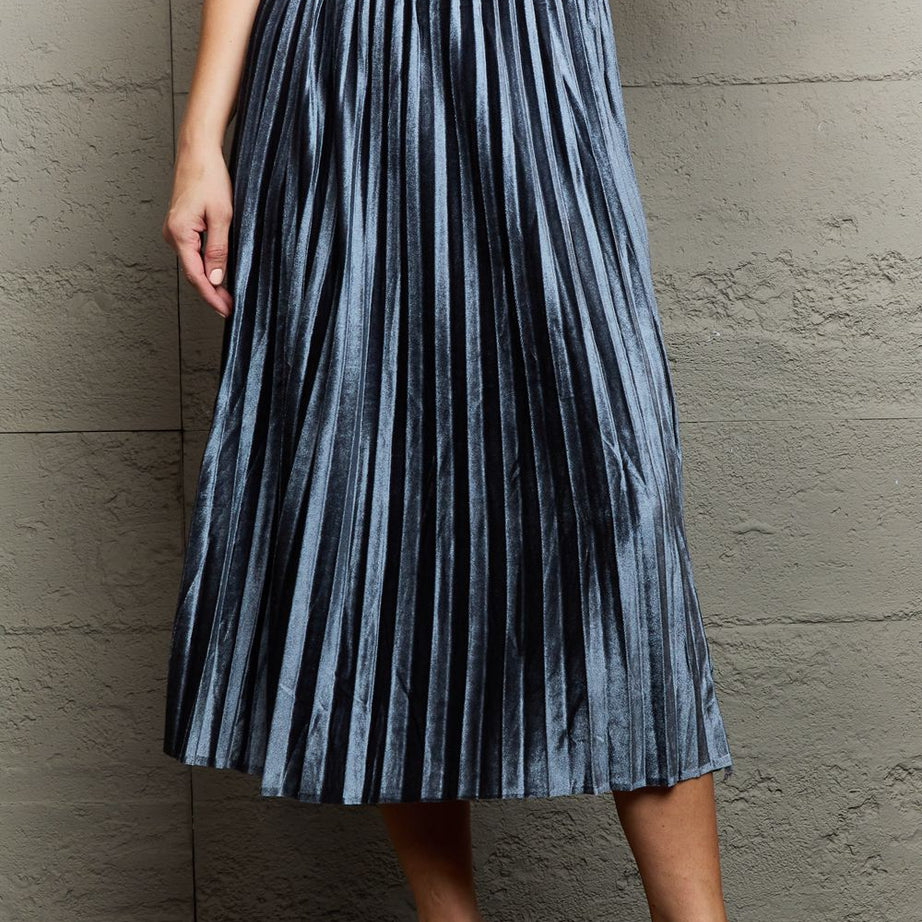 Ninexis Accordion Pleated Flowy Midi Skirt