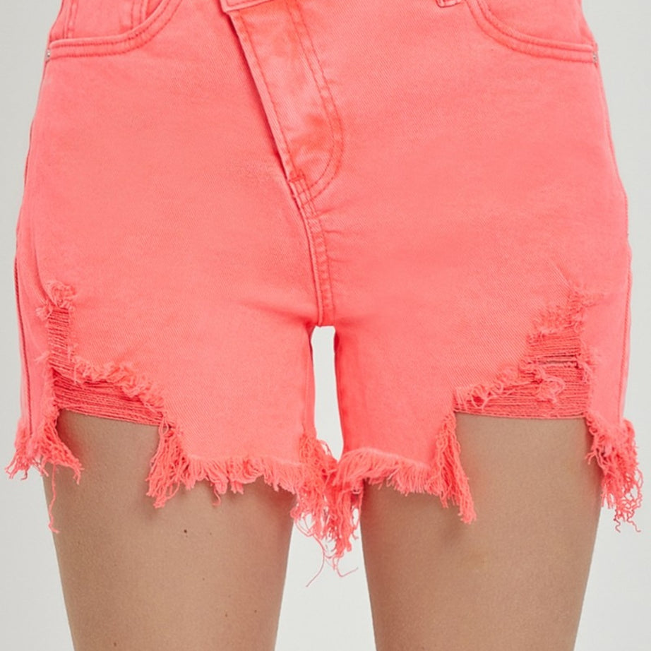 RISEN Raw Hem Asymmetrical Waist Denim Shorts